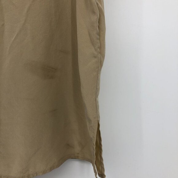 Silk 100% Tan / Khaki  scoop neck layering tank top side slits - Picture 7 of 15